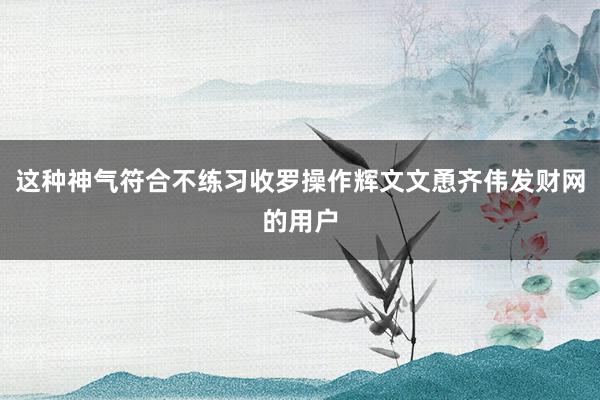 这种神气符合不练习收罗操作辉文文恿齐伟发财网的用户